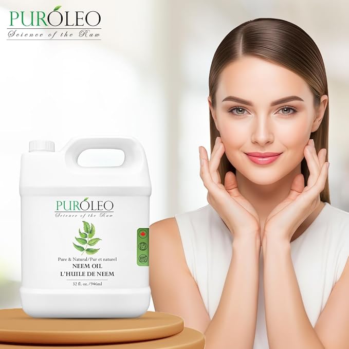 PUROLEO NEEM Oil 32 Fl Oz/946 ML (Packed in Canada) 100% Pure and Natural Neem Oil for Multipurpose Use | Neem Oil extracted from NEEM Plante Chemical Free Neem Oil Spray