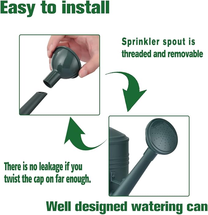 Plastic Watering Can for Indoor Plants Outdoor Garden Flowers - House Plant Watering Can with Sprinkler Head (1/2 Gallon, Green)