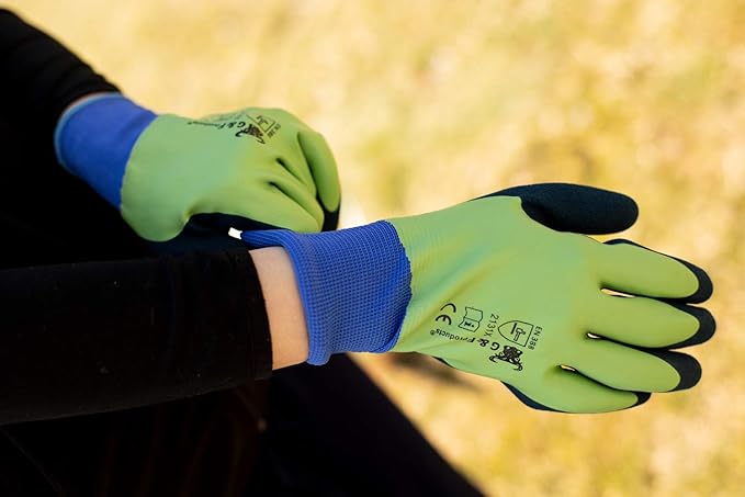 G & F 1536L-6 6 PAIR PACK Aqua Gardening Men's Gloves with Double Microfoam Latex Water Resistant Palm， Men's Large Size