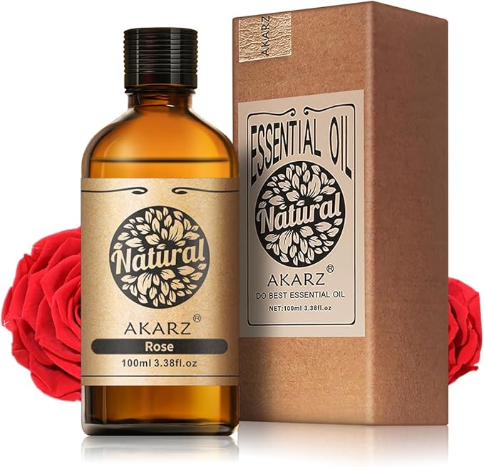 AKARZ 100ml Rose Essential Oil Natural Rose Oil Pure for Candle Making,DIY Skincare Products Massage,Home Spa Relaxation