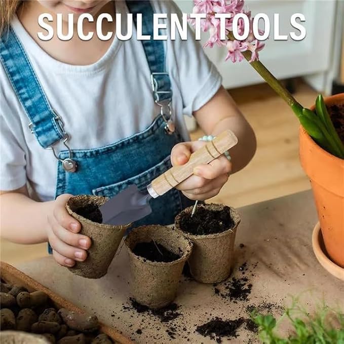 3 PCS Mini Gardening Tool Set, Shovel, Spade, Rake Kit with Ergonomic Wooden Handles, Ideal for Planting, Weeding and Cultivating, Kid Gardening Plant Tool for Cactus Herbs Indoor Miniature Plants