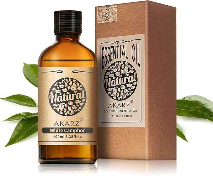 AKARZ 100ml White Camphor Essential Oil Natural White Camphor Oil Pure for Candle Making,DIY Skincare Products Massage,Home Spa Relaxation