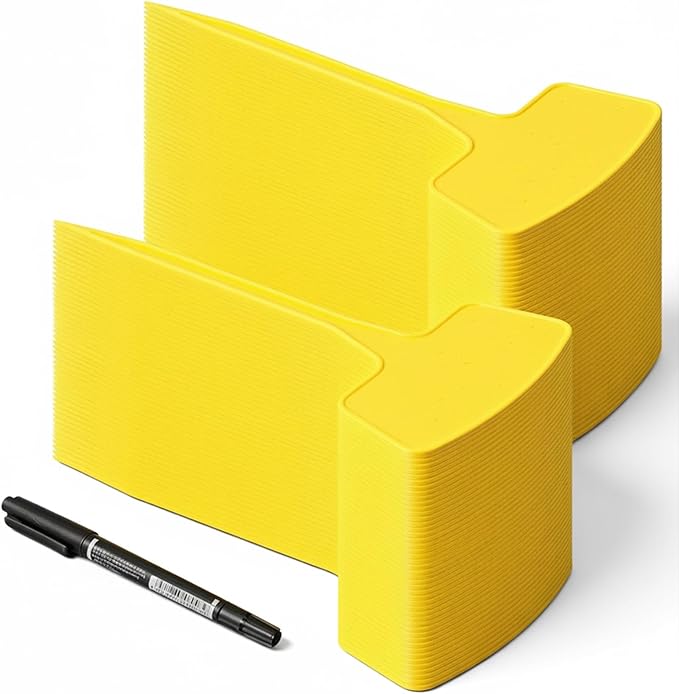 100 Pcs Plant Labels, Garden Markers Signs with Pen, 10.62" Large Plastic Plant Tags Waterproof T-Type Tags, Durable Nursery Garden Markers for Outdoor Indoor Potted Plants Flowers Seeds (Yellow)