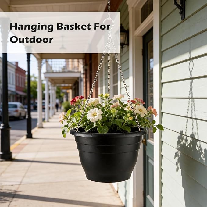 RooTrimmer Hanging Planters 11 Inch, 3 Pcs Flower Pots with Drainage Hole, Self Watering Hanging Basket for Indoor Outdoor Plants, Decor, Black