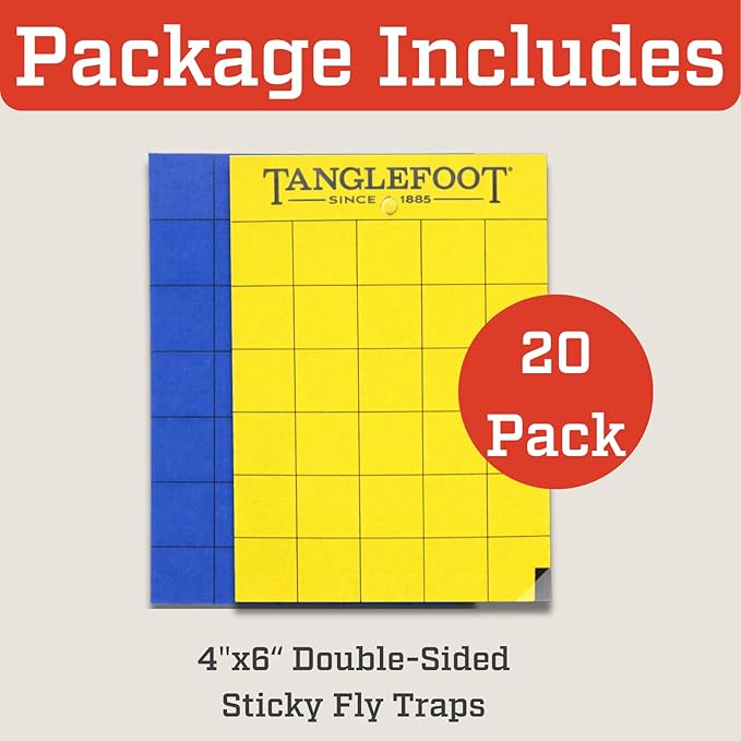 Tanglefoot Sticky Tangle-Trap Cards 20 Pack - 4"x6" – Double-Sided Yellow & Blue Hanging Traps for Garden, Plants & Greenhouse Use