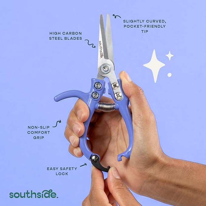 Southside Garden Scissors – Lightweight Pruning Shears for Houseplants, Indoor & Outdoor Gardening Tool, High-Carbon Steel Blades with Safety Lock