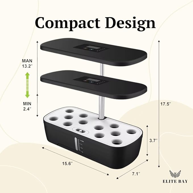 ELITE BAY-Hydroponic Growing System with 12 Pods – Smart Garden with LED Display, Full-Spectrum Grow Light & 4L Water Tank | AU/US Plug | Soil-Free Planter Kit | Black |for Home, Office & Kitchen.