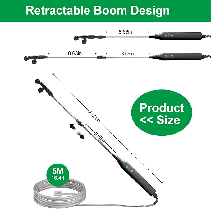 SideKing 23.6" Battery Powered Sprayer Wand, 2025 Upgraded Electric Sprayer Telescopic Wand with 3 Spray Forces, Battery Indicator, 16.4FT Hose, 3 Mist Nozzles for Lawn and Garden