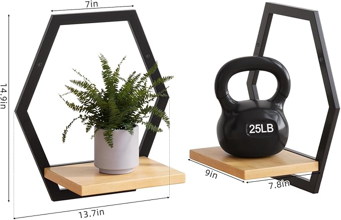 3 Pack Solid Wood & Heavy Duty Metal Wall Plant Stands,9 inch Natural Wood Shelf, Boho Arch Hanging Planter for Indoor 25 LB Load for Plants, Flowers, Herbs Black