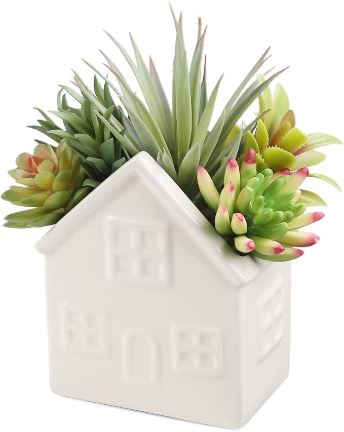Succulents Plants Artificial in Ceramic Pot, Small Fake Plants for Bathroom Decor Bedroom Aesthetic Living Room Shelf Office Shelf Table Decor
