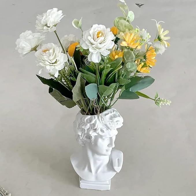 David Statue Vase - 6 Inch Greek Bust Head Aesthetic Planter White Home Decor Roman Style Resin Succulent Flower Planter Pot Sculpture Brushes Holder Makeup Pen Holder