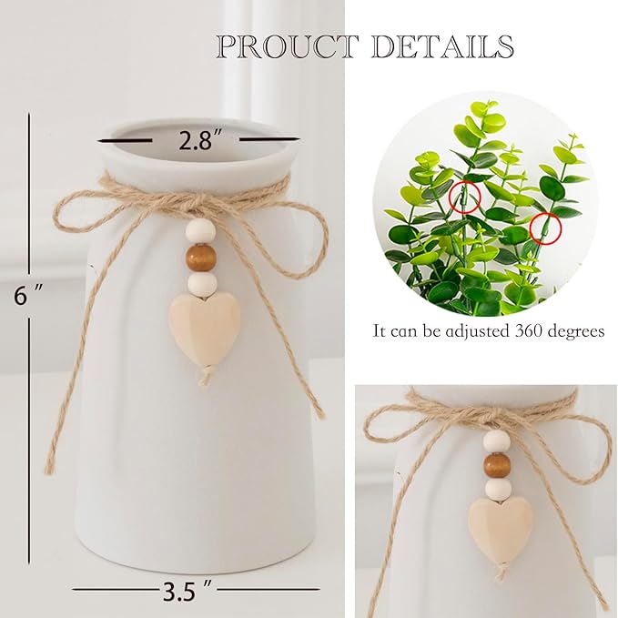 Realistic Artificial Eucalyptus Plant in Ceramic Vase, Fake Greenery for Home and Office Décor, Low Maintenance Desk Plant