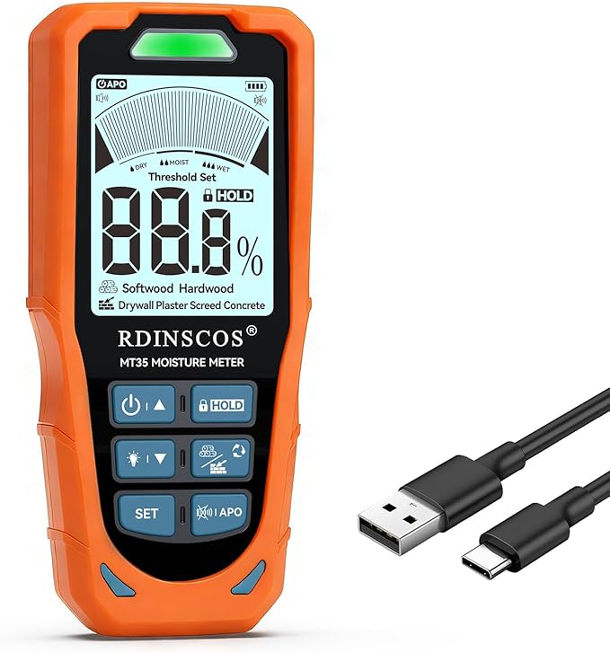 Pinless Moisture Meter for Walls and Wood,Non-Destructive Moisture Detector for Drywall, Concrete & Flooring, Rechargeable Digital Moisture Tester