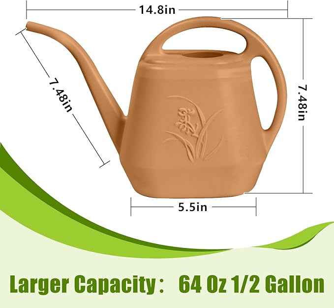 Hand Plastic Watering Can - for Indoor and Outdoor Home Garden Plants - with Long Spout - Copper Color - 1/2 Gallon