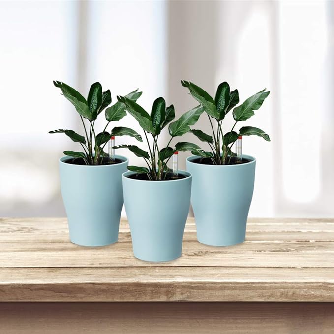Self Watering Planter 3 Pack Decorative Planter Modern Garden Pot for Indoor Outdoor Plants Flowers Herbs Succulents (S, Mint Green)