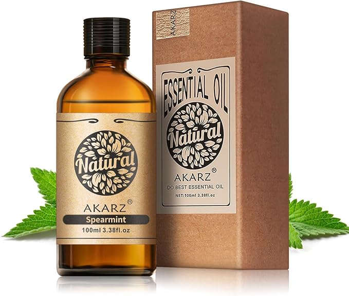 AKARZ 100ml Spearmint Essential Oil Natural Spearmint Oil Pure for Candle Making,DIY Skincare Products Massage,Home Spa Relaxation