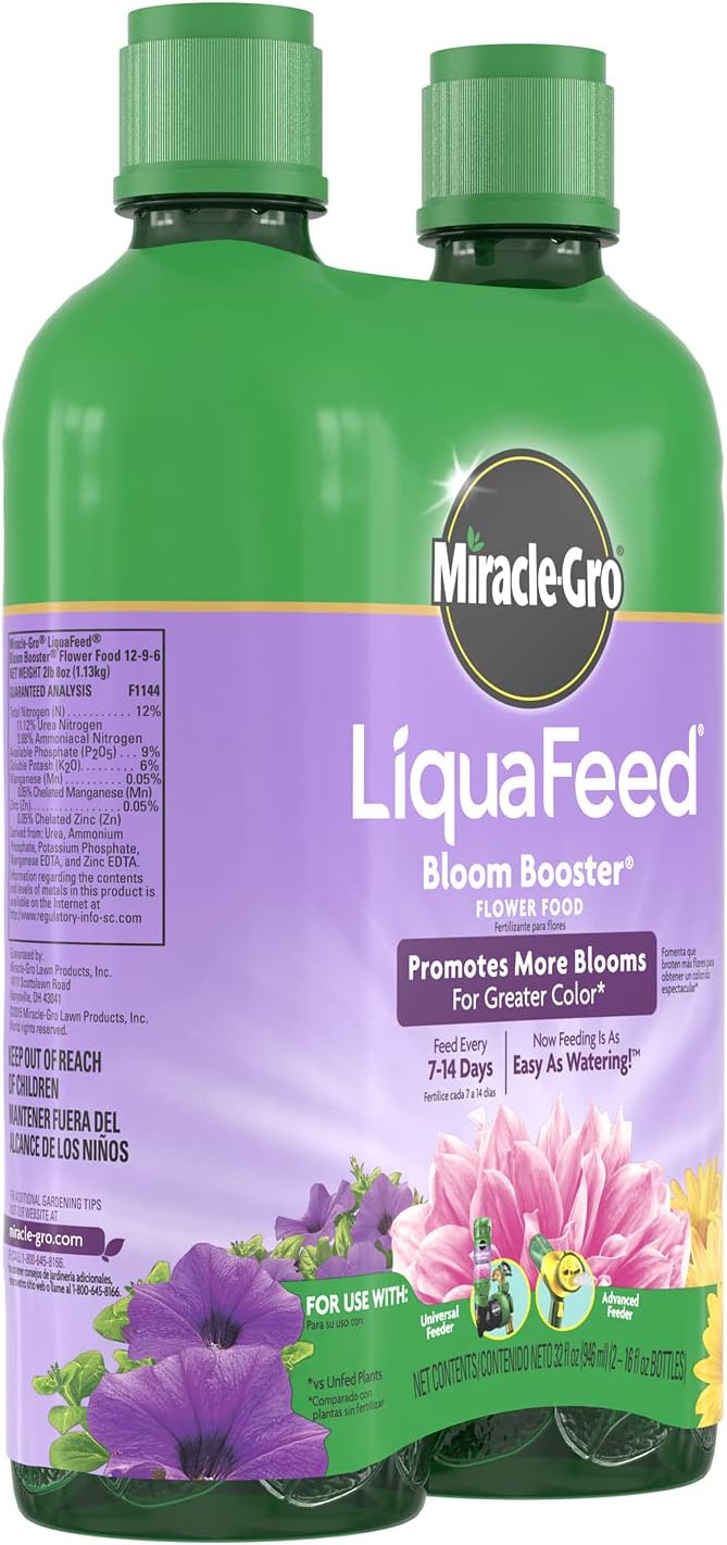 Miracle-Gro LiquaFeed Bloom Booster Flower Food Refills, Plant Fertilizer, 16 fl. oz., 2 Bottles/Pack (6-Pack)