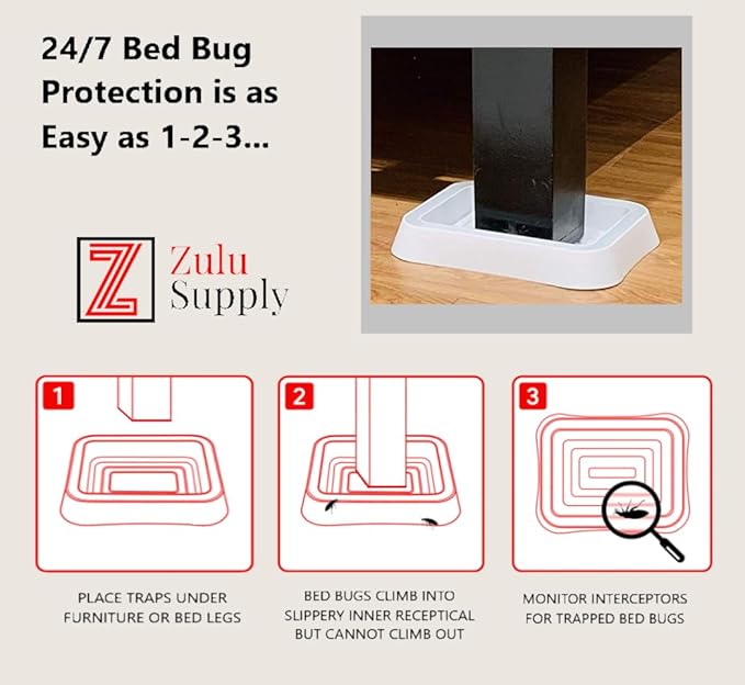 Bed Bug Interceptor Traps – XL White 4-Pack Passive Monitor & Detection Trap – Universal Fit for Bed & Furniture Legs – Reusable Non-Climbable Wall Pest Control Protection (XL White 4-Pack)