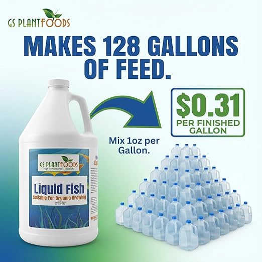 GS Plant Foods Liquid Fish Fertilizer - Organic Material Review Institute Listed (55 Gallons) – Natural Hydrolyzed Fish Fertilizer for Gardens, Lawns & Container Growing
