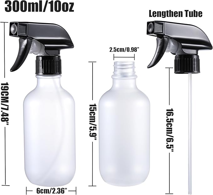 GearTrust Small Water Spray Bottle for Hair, Frosted Clear Plastic Small Squirt Bottle with Adjustable Mist/Stream, Refillable Empty Mister Spray Bottles for Hair, Plant, Cleaning, Pet, 10.1 oz /300ML