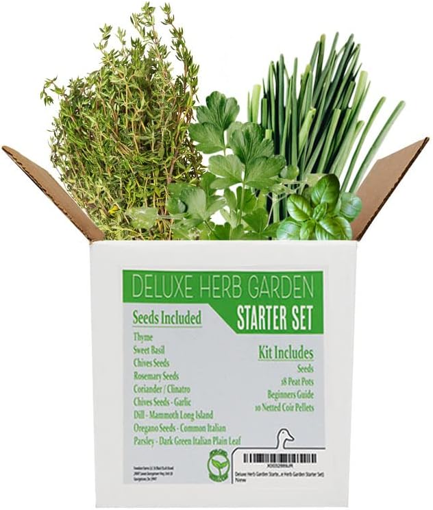 Deluxe Herb Garden Starter Kit - Includes: Seeds, Peat Pots, Netted Coir Pellets, and a Beginners Guide - Easy Starter Kit for Gardeners - Heirloom, Non-GMO (Deluxe Herb Garden Starter Set)