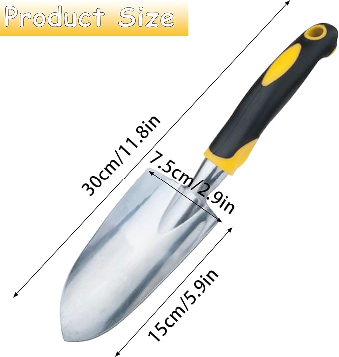 Garden Shovel Hand Trowel, Heavy Duty Gardening Tool with Ergonomic Handle, Non-Slip Soft Rubberized Handle Rust Resistant Garden Spade Garden Tools for Digging, Weeding, Planting, Transplanting