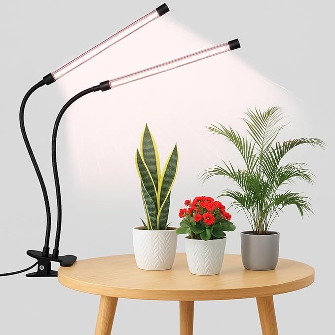 Craft911 LED Grow Light for Indoor Plants, Dual-Head Full-Spectrum Clip Lamp with Timer