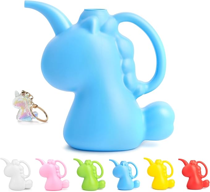 XXXFLOWER Unicorns Indoor Watering Can, 1 L Cute Animal Water Cans, Novelty Unicorns Shape Watering Pot for Office House Indoor Garden（Blue）