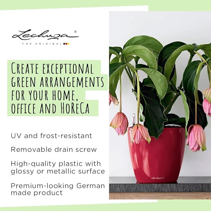 Lechuza Classico LS 35 Shiny Taupe High Gloss, Self-Watering Round Planter, D13.8 H13 in