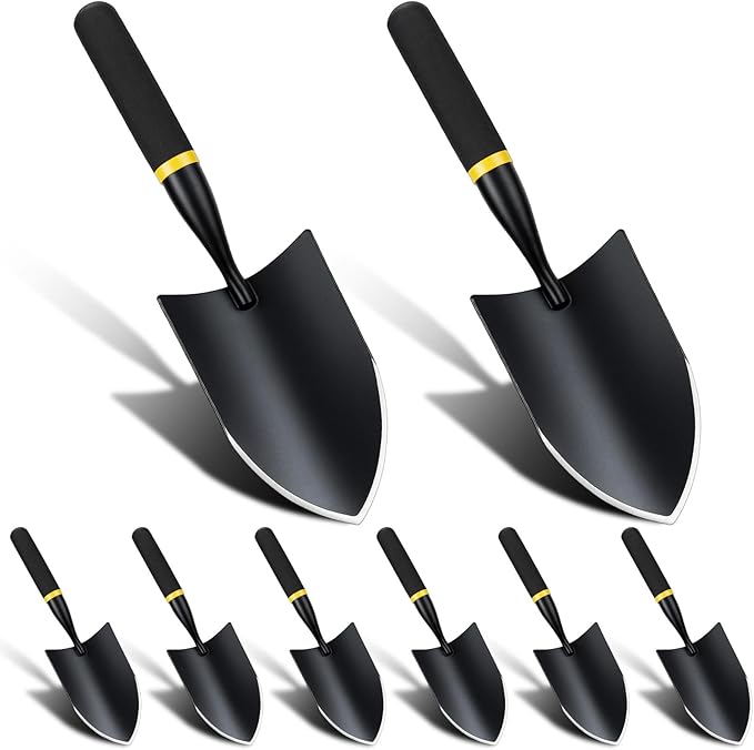 8 Pcs Garden Hand Trowel Heavy Duty Carbon Steel Garden Shovels Tools with Resin Rubberized Handle for Camping, Digging, Soil Planting, Transplanting, Lawn Yard Farm (Broad Shovels)