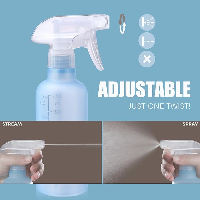 VEXPLO Spray Bottles, Small Water Spray Bottle for Hair Cleaning Plants Pet, Mist/Stream Adjustable, BPA-free Plastic Spray Bottle 10 oz (300ml), Squirt Bottle 2 Pack