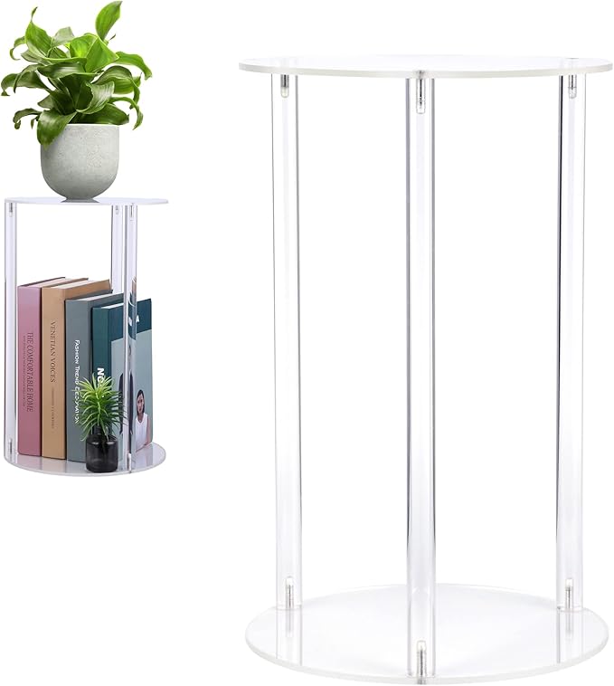 YourGift Plant Stand Indoor Outdoor, Acrylic Planter Stand for Indoor Plants, Heavy Duty Plant Holder Shelf for Flower Pots Corner Display Rack for Living Room Balcony Garden Patio (Clear Round)