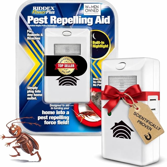 RIDDEX Power Plus Insect Repellent | Plug in, Mouse Deterrent - Pest Control for Defense Against Rats, Mice, Roaches, Bugs and Insects | Control Pests with No Toxins with Side Outlet