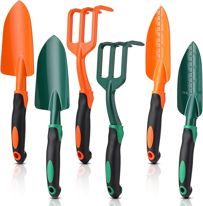 Yaocom 6 Pcs Colorful Garden Tools Set Heavy Duty Gardening Tools Set Include Garden Shovel Transplant Trowel and Hand Rake with Ergonomic Handle Aluminum Alloy Lawn for Planting Gifts Men Women