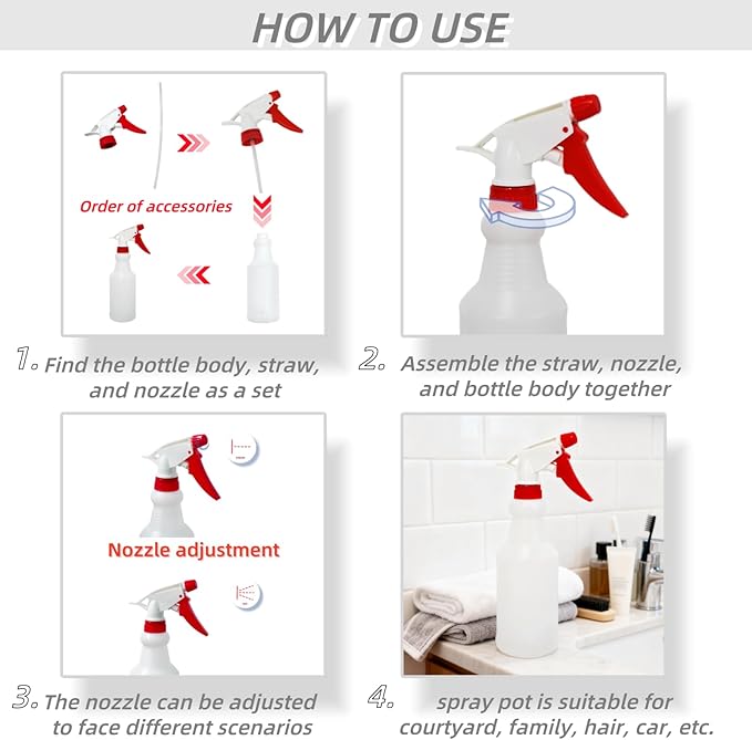 6 Pack 16oz Spray Bottles, Reusable Fine Mist Water Sprayer for Plants, Cleaning, High Output Ultrafine Misting Plastic Spray Bottles for Water, Salon, Garden, Kitchen and Bathroon