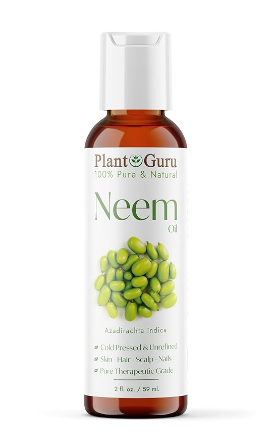 Plant Guru Neem Oil 2 fl. oz. – Unrefined Cold Pressed 100% Pure Natural – Nourishing for Skin, Hair, and Scalp – Hydrating and Moisturizing.