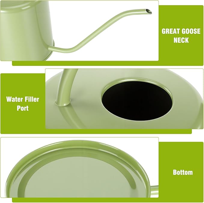 Plant Watering Can, 50 oz / 1500 ml Stainless Steel Metal - Modern Decorative with Long Spout for Indoor Potted Plants, Bonsai, Garden Flowers, Saga Green