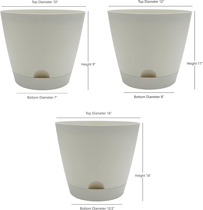 Classic Home and Garden Indoor/Outdoor Plastic Tilden Self-Watering Planters, Assorted Sizes (Set of 3)