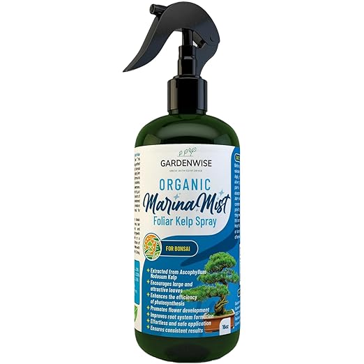 GARDENWISE Organic Marina Mist Foliar Spray for All Live Indoor and Outdoor Bonsai Tree Plants | Micro Nutrients for Vital Bonsai Health | Gentle Formula | Liquid Plant Food | Quick Results (16 oz)