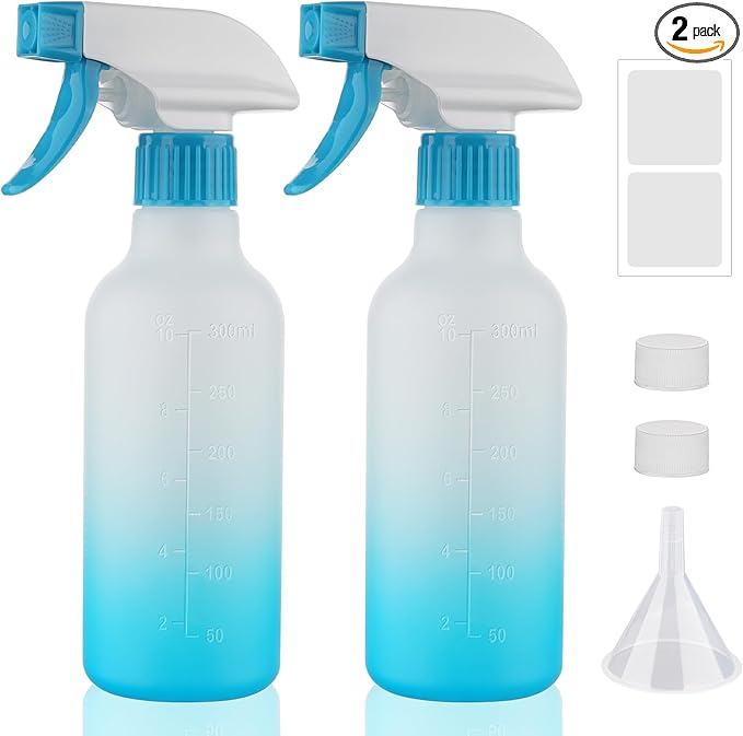 Spray Bottles 12oz HDPE Spray Bottle for Hair Mist/Stream Empty Sprayer Heavy Duty Refillable Containers for Cleaning Solutions, Plants, Vinegar 2 Pack (Blue, 12oz)