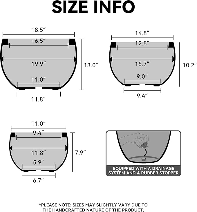 Kante 19.9" Dia Round Concrete Planter, Outdoor/Indoor Large Bowl Plant Pots with Drainage Hole and Rubber Plug for Garden Patio Balcony Home, Light Gray