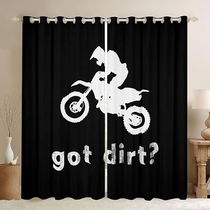 Feelyou Dirt Bike Window Curtains Bedroom Living Room Boys Extreme Sports Curtains Kids Room Decor Boys Motocross Rider Window Drapes Cool Sports Window Treatments 42W X 84L，2 Panels