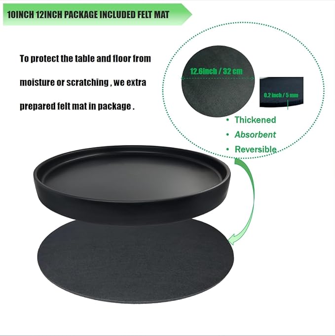 Yukfona Ceramic Plant Saucer Pot Tray 12 Inch, Planter Saucers 4 5 6 7 8 9 10 11 12 Inch for Indoors Outdoor, Durable Sturdy Flower Drainage Tray for Glazed Pots Base (12.5 Inch-Black)
