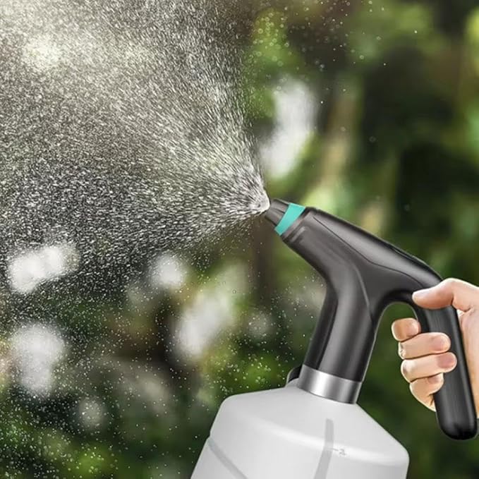 Electric Spray Bottle 2L, 1300mAh Rechargeable Battery Powered Sprayer Watering Can With Adjustable Spout &Extended Nozzle for Outdoor Gardening, Plants & Flowers,Car/window Clean, Fertilizing (Black)
