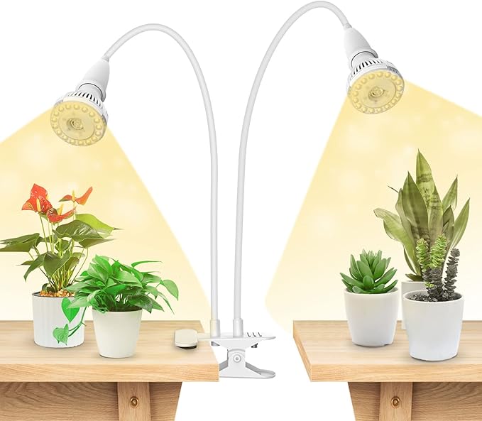 SANSI LED Grow Lights for Indoor Plants, 300W Full Spectrum Clip-on Gooseneck Grow Light 20W Plant Light for High PPFD+LED Puck Grow Light, 10W (150 Watt Equiv) 2-Head Grow Lamp