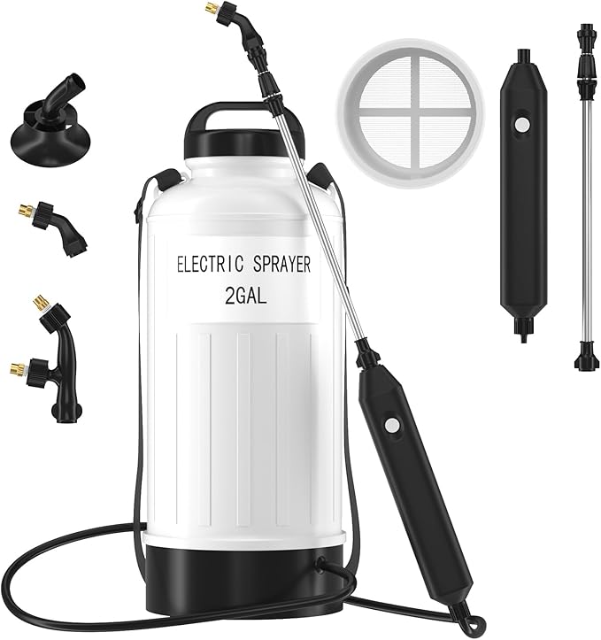 Battery Electric Sprayer, 2 Gallon USB Rechargeable Portable Lawn Garden Sprayer with 3.7V Battery, Adjustable Strap, Leak-Proof Wand, 3 Nozzles, 3-Hour Runtime for Plant Care,Lawn Maintenance