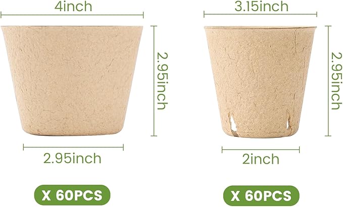 Bluepro 120 Packs 3.15 Inch + 4 Inch Peat Pots, Biodegradable Pots for Seedlings with Drainage Holes, Herb Seed Starter