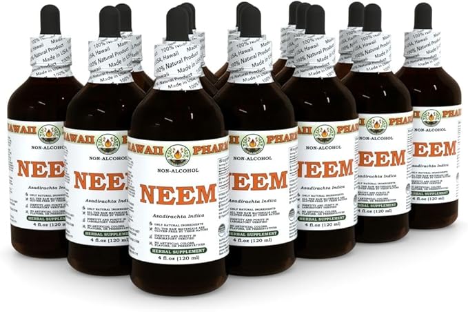 Hawaii Pharm Neem Alcohol-Free Liquid Extract, Professional Grade, Small Batch Crafted Neem (Azadirachta Indica) Dried Leaf Glycerite Natural Herbal Supplement, 15x4 fl.oz