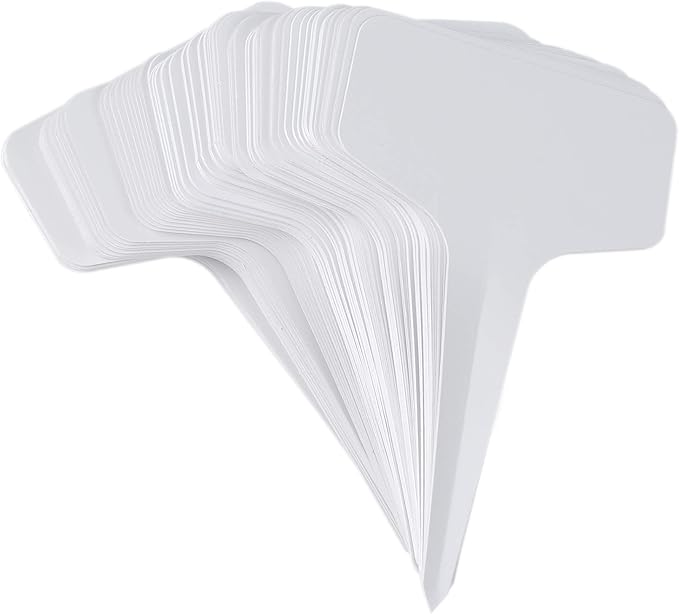 100 Pcs T-Type Plant Labels with a Gel Pen, Waterproof Nursery Plant Tags Plastic Garden Markers, White, 6 x 10cm