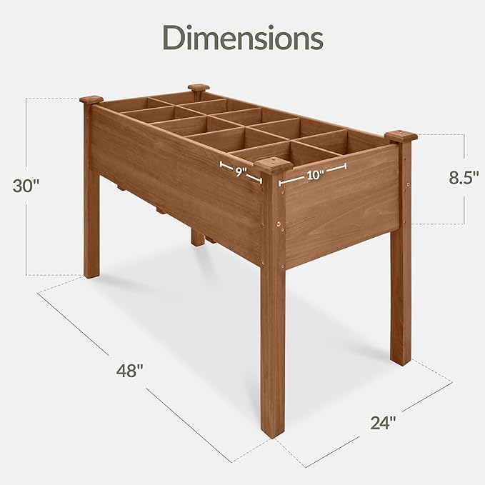 Best Choice Products Raised Herb Garden Bed Planter Box - Elevated Wooden Planter with 10 Grid Growing Compartments, Drainage Holes, Vegetable Flower Garden Box for Patio Balcony Backyard - Acorn